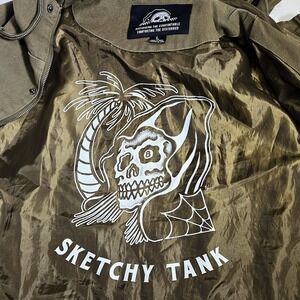 Sketchy Tank Mens L Olive Green Hooded Jacket Grim Reaper Palm Tree Graphic